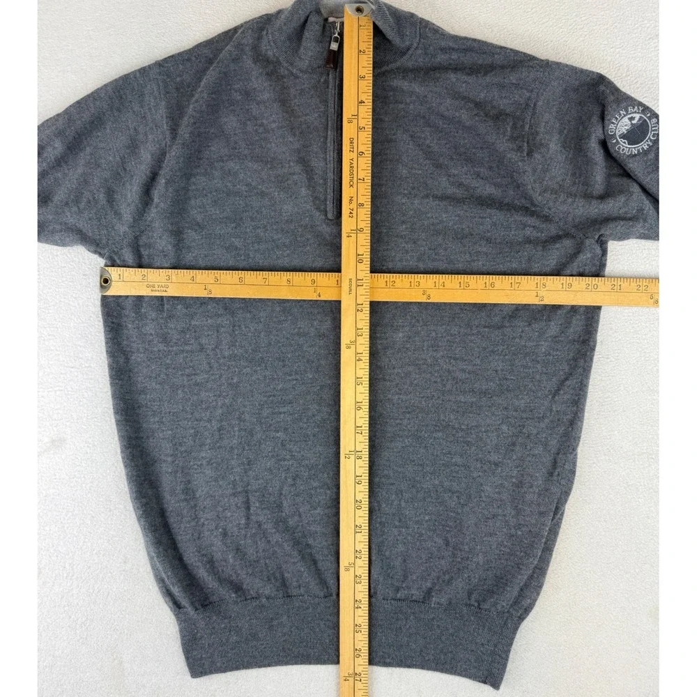 Peter Millar Sweater Mens Medium Gray Merino Silk 1/4 Zip Green Bay Country Club